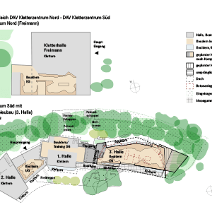 Größenvergleich Kletterzentrum Nord / Süd mit geplantem Neubau