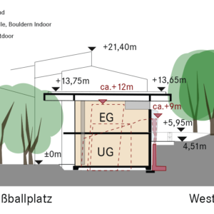 Querschnitt - Vergleich Höhe geplanter Neubau /Beton-Freianlage